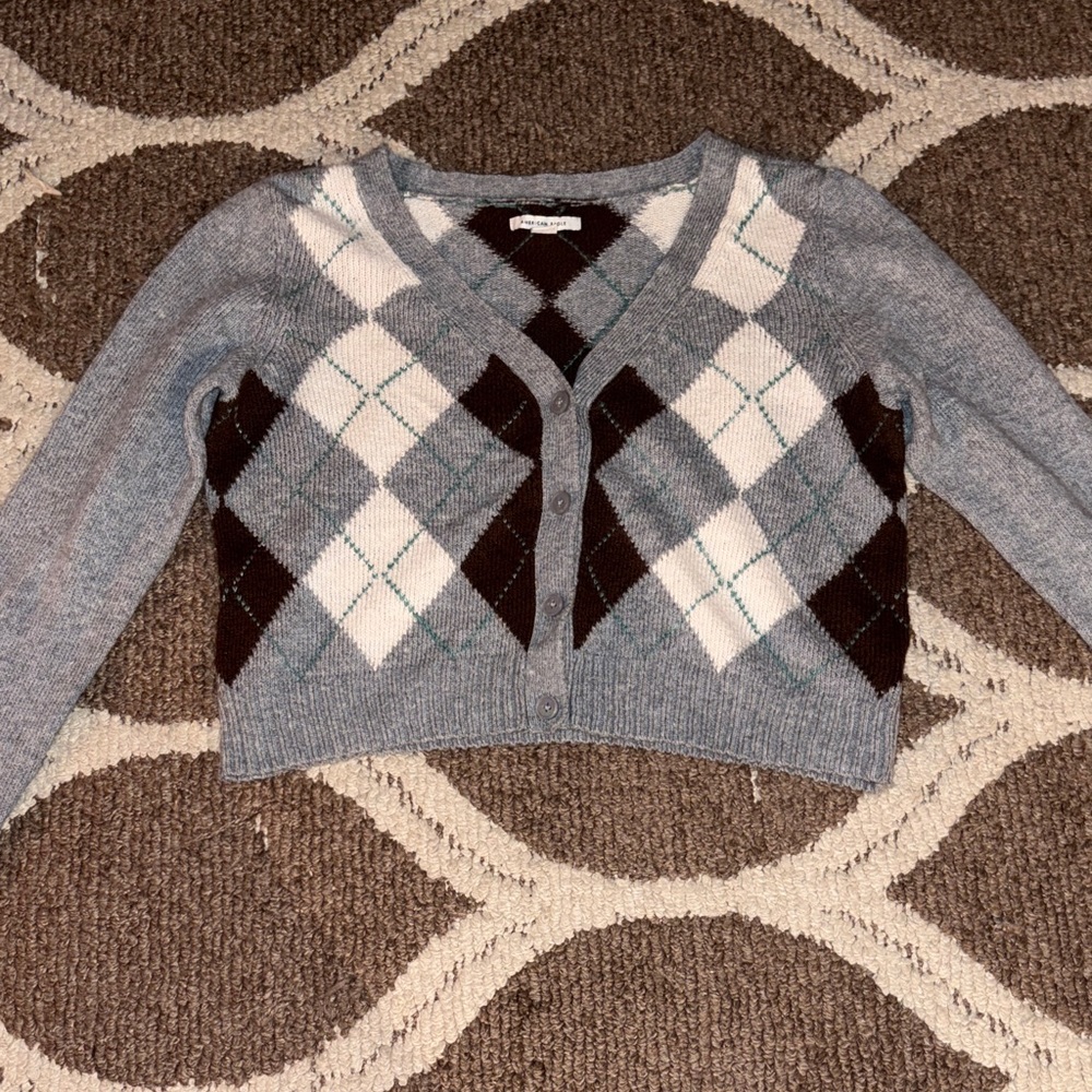 American Eagle Outfitters Cropped Argyle Cardigan